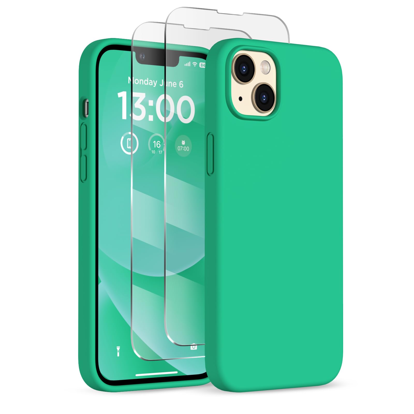 COFFKER for iPhone 13 Phone Case with [2X Screen Protectors], Liquid Silicone Shockproof Protective with Soft Anti-Scratch Microfiber Lining Slim Thin