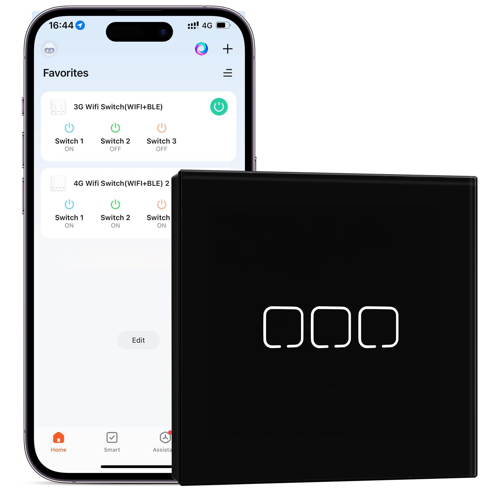 BSEEDLIFE Smart WiFi Light Switch,Intelligent Touch Wall Switch for Smart Home,Compatible with Alexa,Google Home(Via Tuya/Smart Life App),86 * 86mm 3 Gang,Black(Neutral Wire Required)
