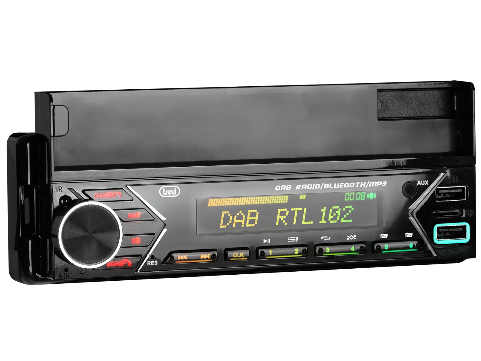 Trevi SCD 5753 DAB Autoradio Digitale 160W con Supporto Smartphone Fino a 7", Wireless e Ricarica USB Veloce, Antenna Inclusa e App Dedicata