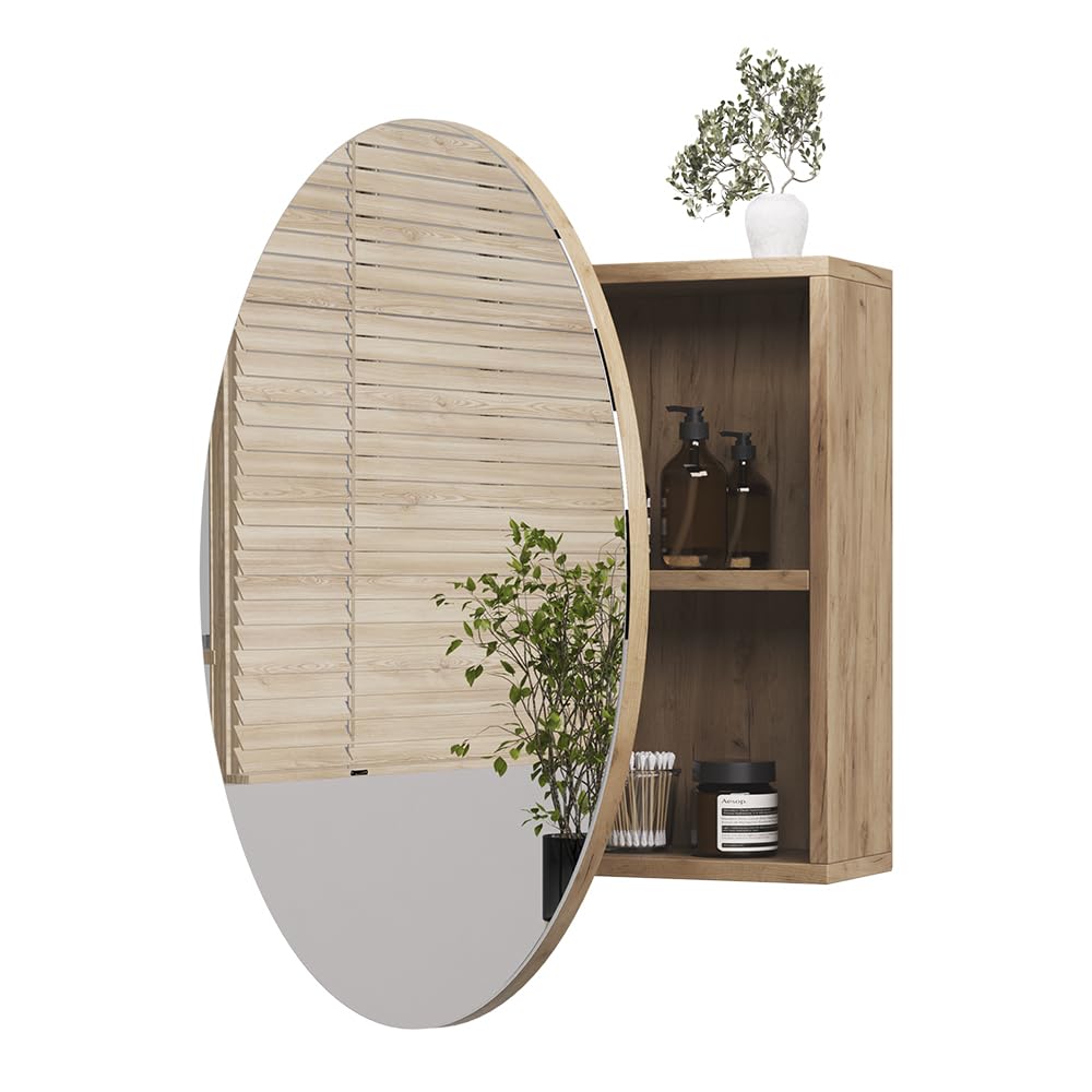 Vicco Specchio contenitore bagno Loki, Rovere dorato, 70 x 70 cm con 2 scomparti, per montaggio a parete con specchio e ripiano