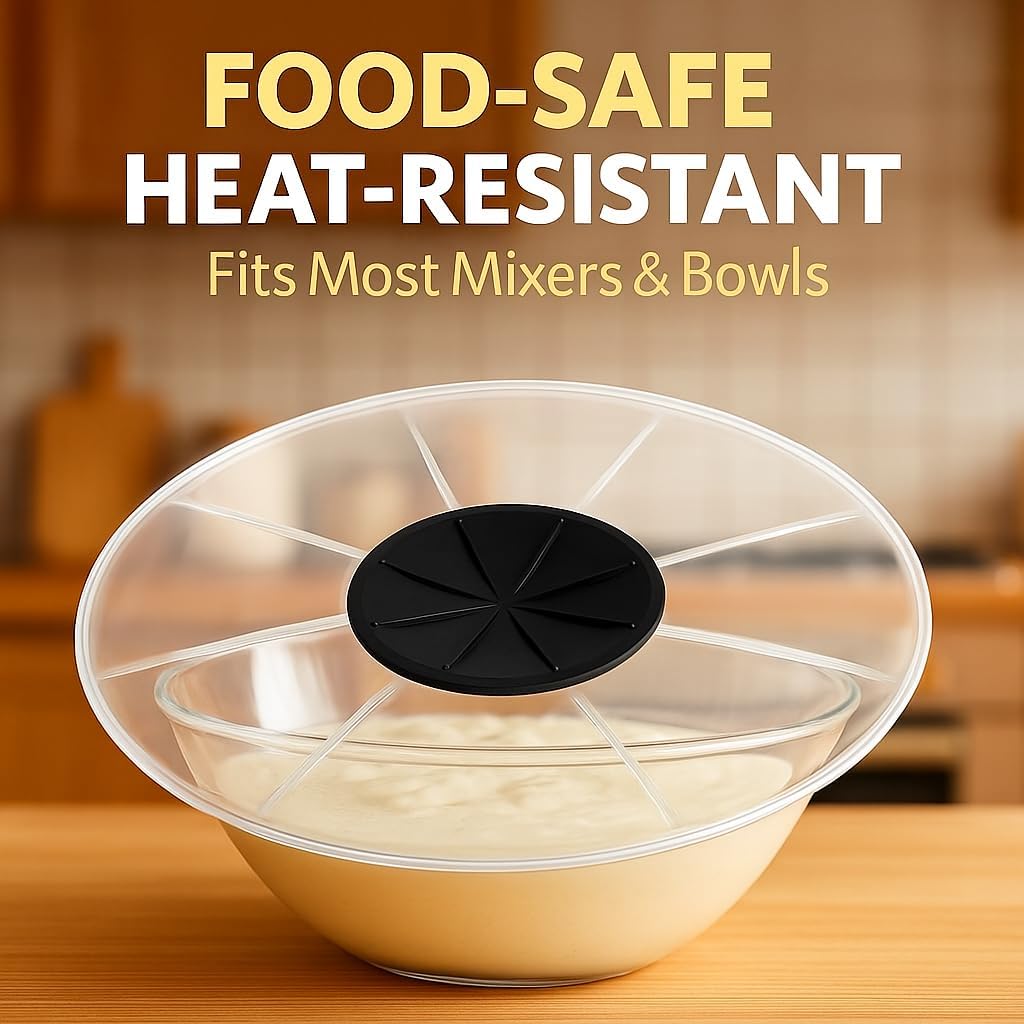 12" Mixing Bowl Splatter Guard Lid – Clear BPA-Free Food-Grade Plastic, Fits Hand & Electric Mixers, Heat-Resistant & Dishwasher Safe – Keeps Kitchen Clean by Dependable Industries