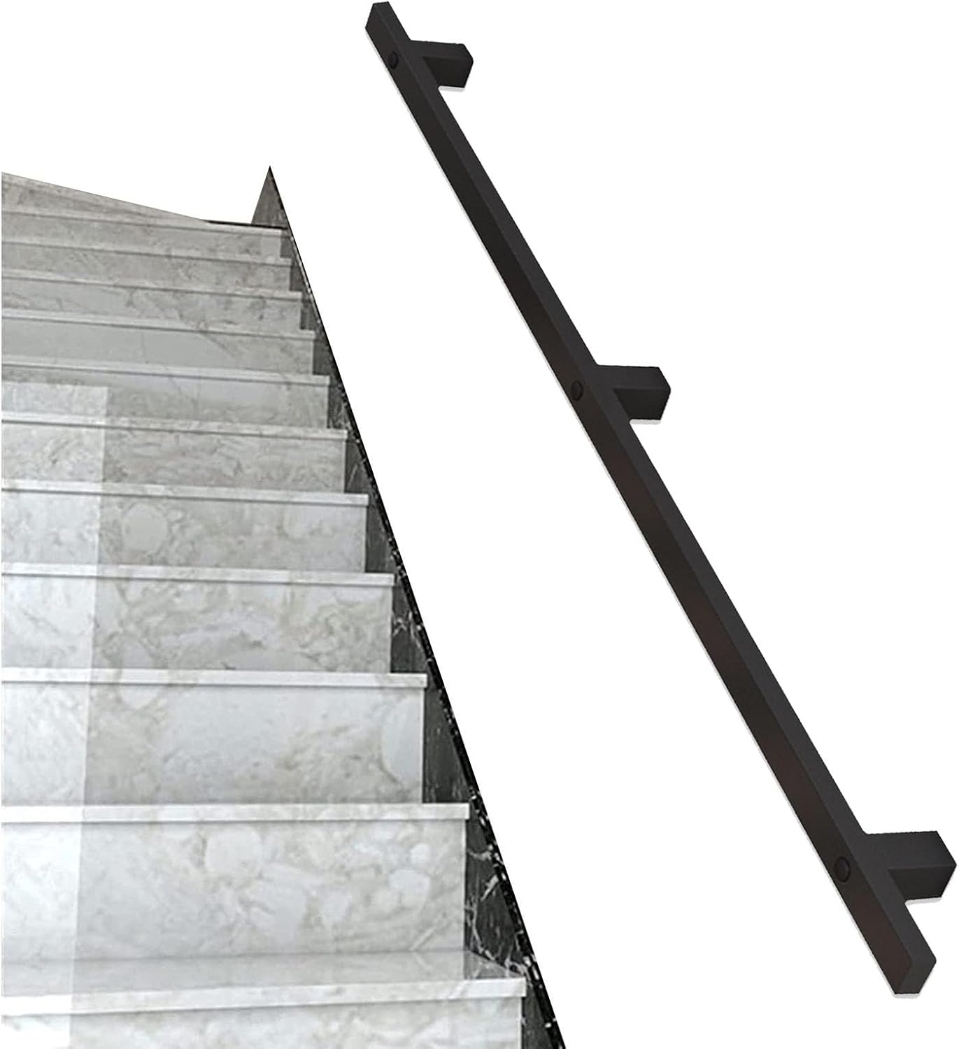 Black Hand Rails for Stair - 1m 1.5m 2m 2.5m 3.6m Staircase Handrail Banister Wrought Iron Stairs Railing Wall Support Rod Indoor Outdoor Steps Bar Foot Rail(2.6ft/80cm)