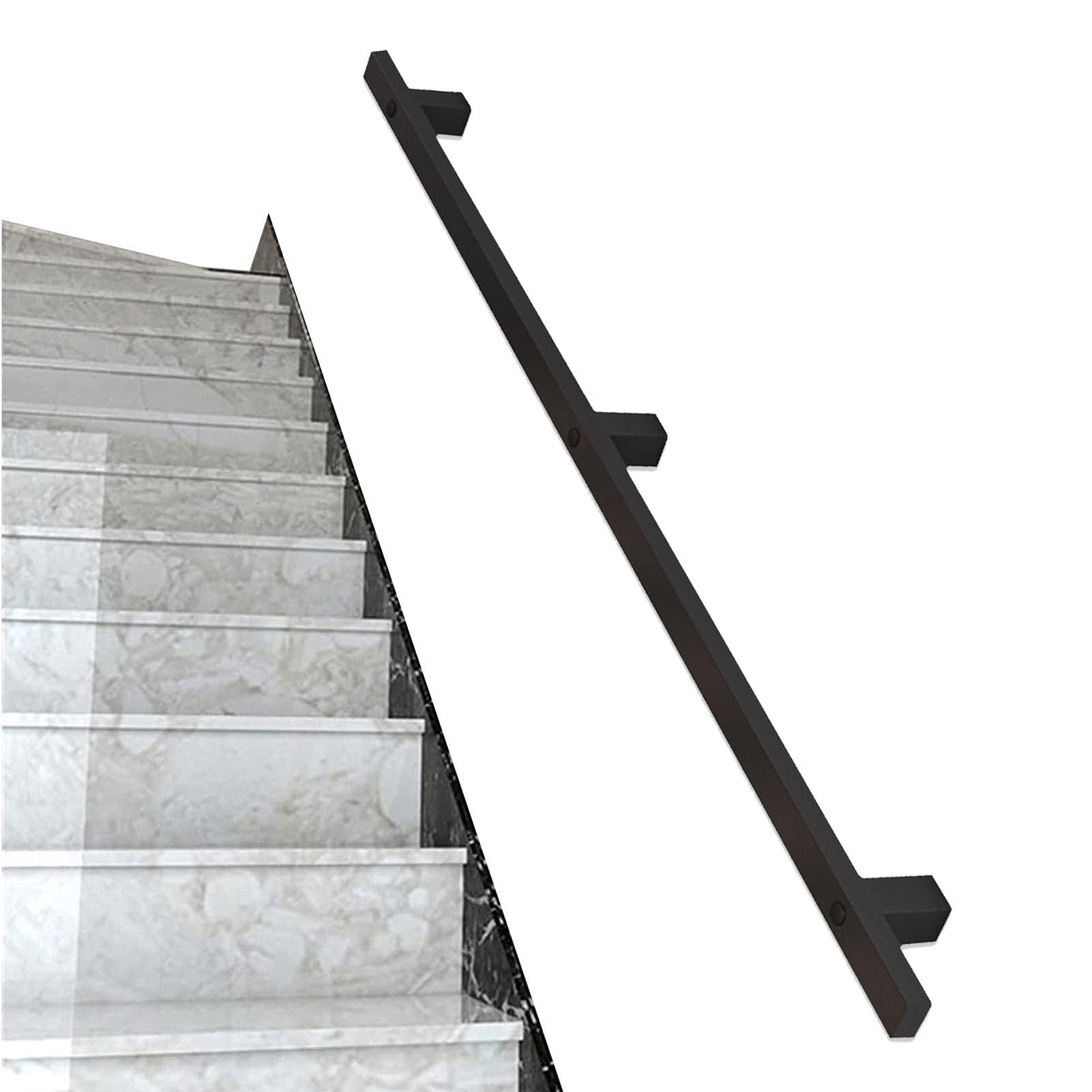 Rampe d'escalier murale en fer forgé noir 1m à 5m main courante garde corps extérieur