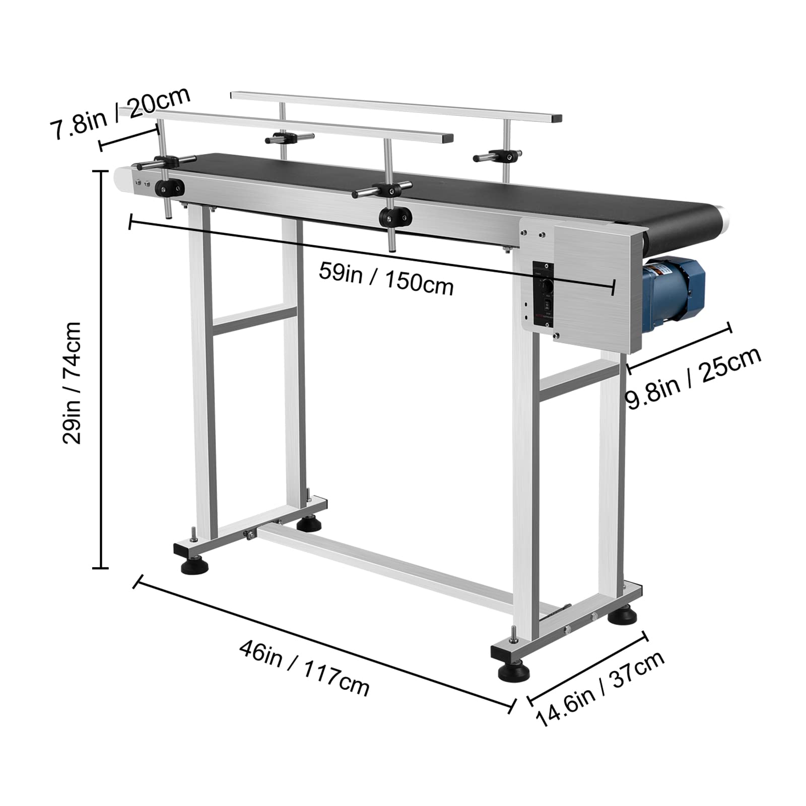 VEVOR Máquina Transportadora Eléctrica PVC 500x200x750mm Transportador Doble Barandilla