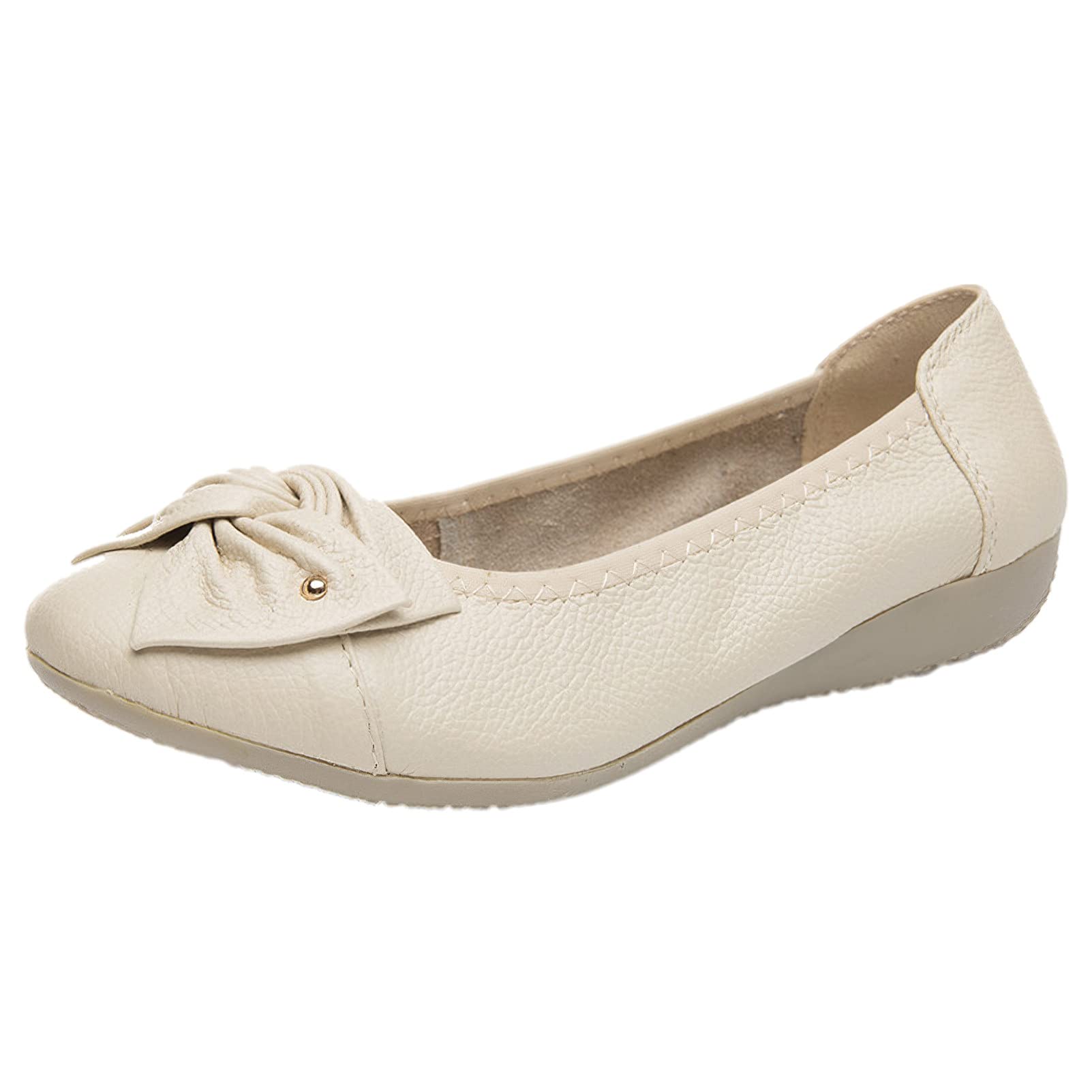 rismart Femme Cuir Ballerines Enfiler Ballerine Pompe Travailler Chaussure avec Arc