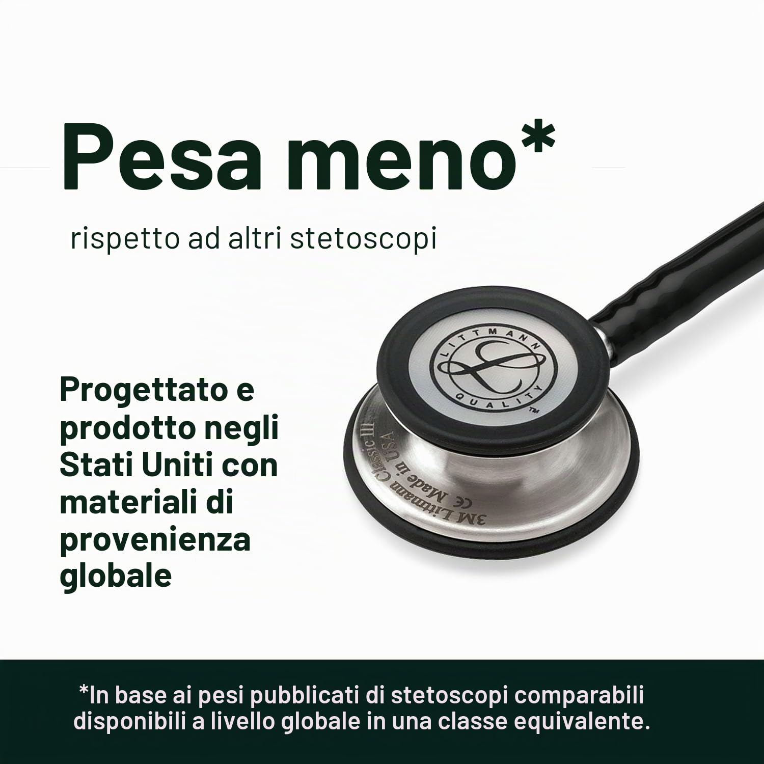 3M Littmann Stetoscopio per il monitoraggio Classic III, tubo auricolare blu Caraibi, 69 cm, 5623