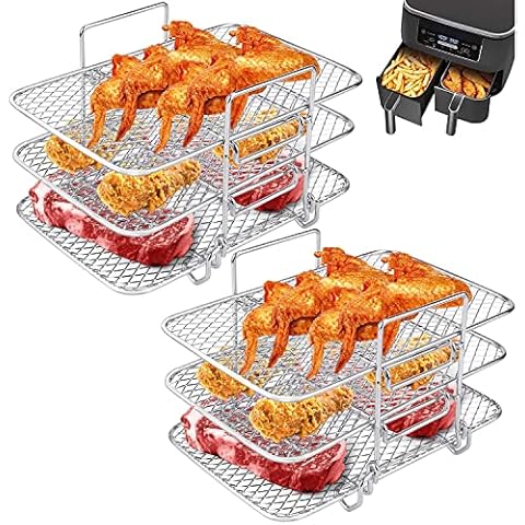 Air Fryer Rack Compatible with Ninja Dual Air Fryer, 2 Pcs 304 Stainless Steel Air Fryer Accessories Compatible with Ninja DZ201 Air Fryer Cover