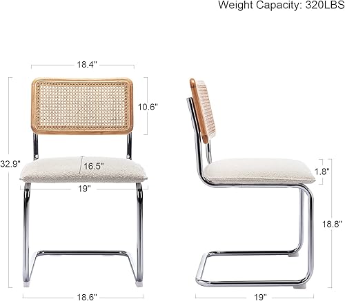 Miniatura 3 de Zibeths Silla de comedor moderna de mediados de siglo, juego de 2 sillas de comedor de ratán, sillas decorativas con cojín Boucle y respaldo de