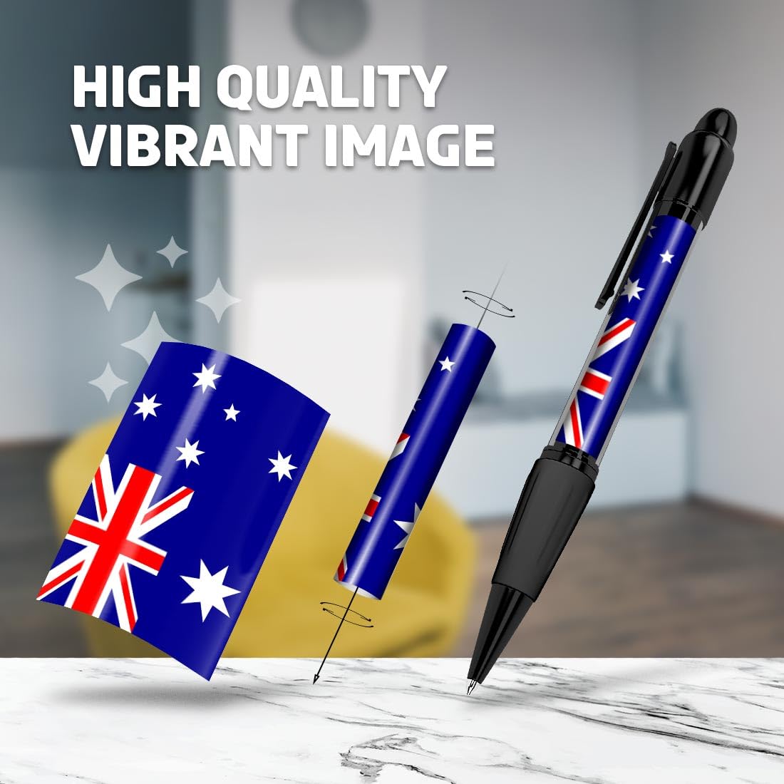 Set of 4 Black Ballpoint Pens (Photo Insert) - Australian Flag Australia Sydney Perth - Soft Feel Finger Grip #56531 - Image 2