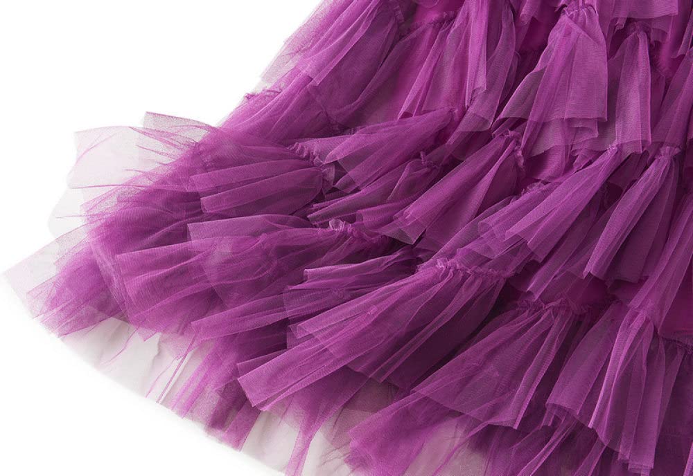 Gonne A Ruota,Gonna Lunga Da Donna Gonna Lunga In Tulle A Pieghe Elastico Viola A Vita Alta Tinta Unita Dolce Una Linea Altalena Gonna Lunga Tutù Con Volant A Strati Increspato Per Ragazze Signore,
