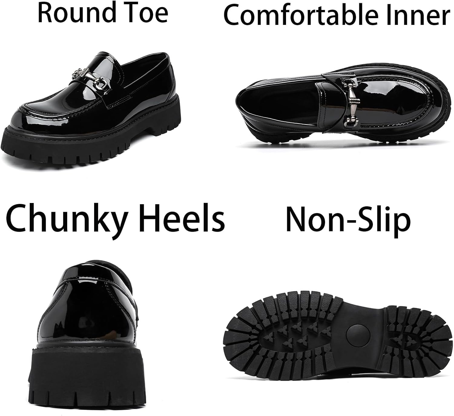 Mens Patent Leather Slip-On Platform Dress Horsebit Loafer Low Heels Round Toe Non-Slip Penny Shoes for Formal Business Wedding - Image 5