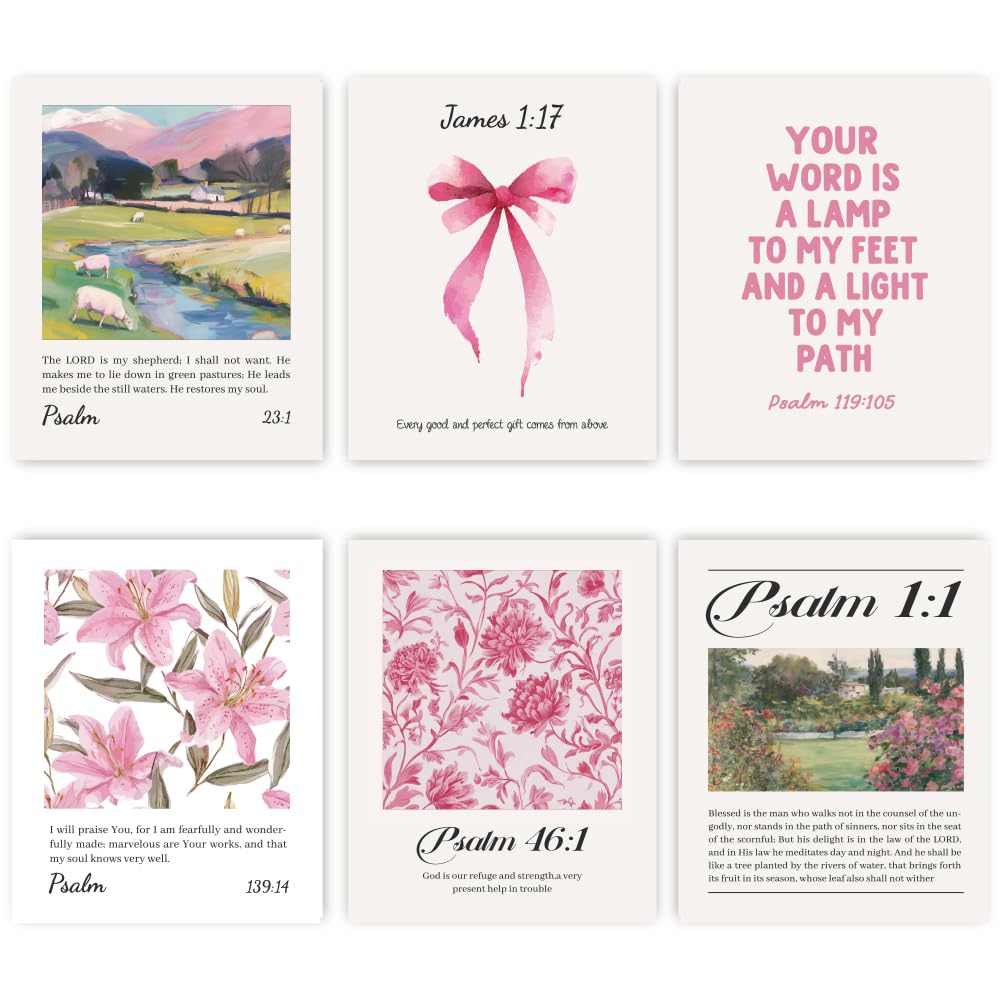GOMAKERER 6 Pcs Pink Christian Wall Art Prints