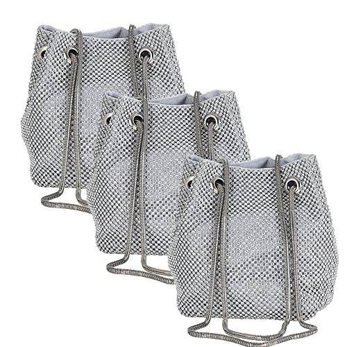 Sac à bandoulière avec strass brillants femme : pochette et sac à main avec chaîne gris 3pcs