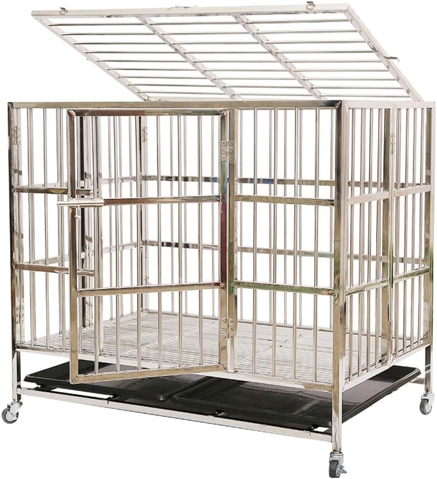 Dog Crate Stainless Steel Dog Cage Folding Indoor Pet Cage with Toilet Dog Cage (S)