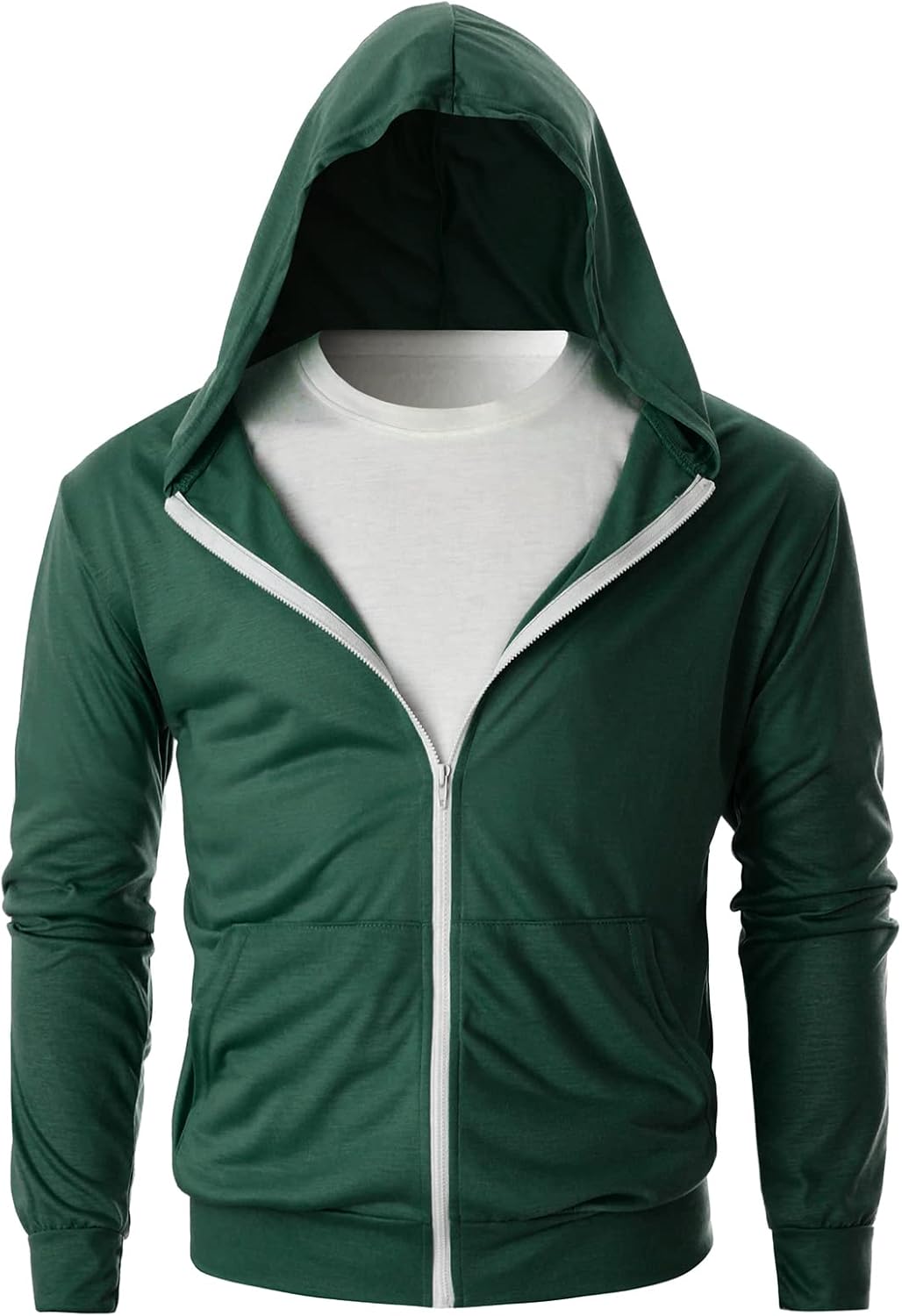 Ohoo Mens Slim Fit Super Thin Zip Up Hoodie with Pocket Long Sleeve Hooded Sweatshirt - Image 2