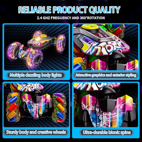 Gesture Sensing RC Stunt Car,Remote Control Car Toys for Ages 5-7-13,with Lights Music Spray,4WD 360° Spins All Terrains Kids Toys RC Cars,3-6 Year Old Boy Birthday Gift & 3-12 Best Gift for Kids - Thumbnail 3