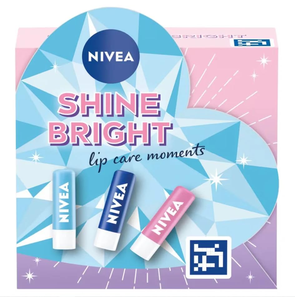 Nivea Shine Bright Lip Care Gift Set - Rose, Hydro and Original Lip Balms, clear