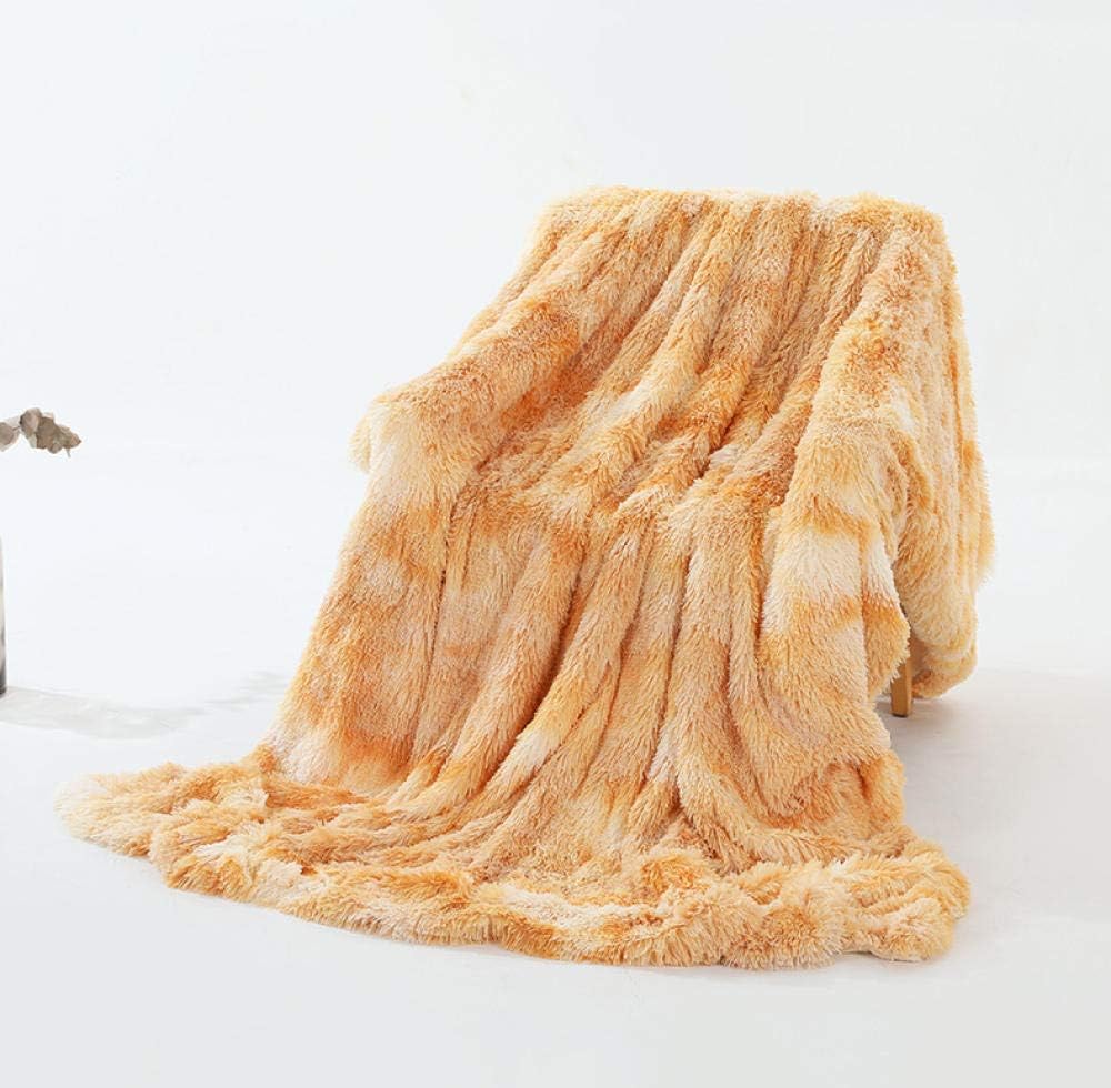Chic Shaggy Throw Blanket Soft Plush Bedspread on The Bed Warm Blanket Fluffy Faux Fur Grey Rainbow Blankets for Beds Sofa Manta Tie dye Beige 130x160cm(can be Used as TV Blanket)