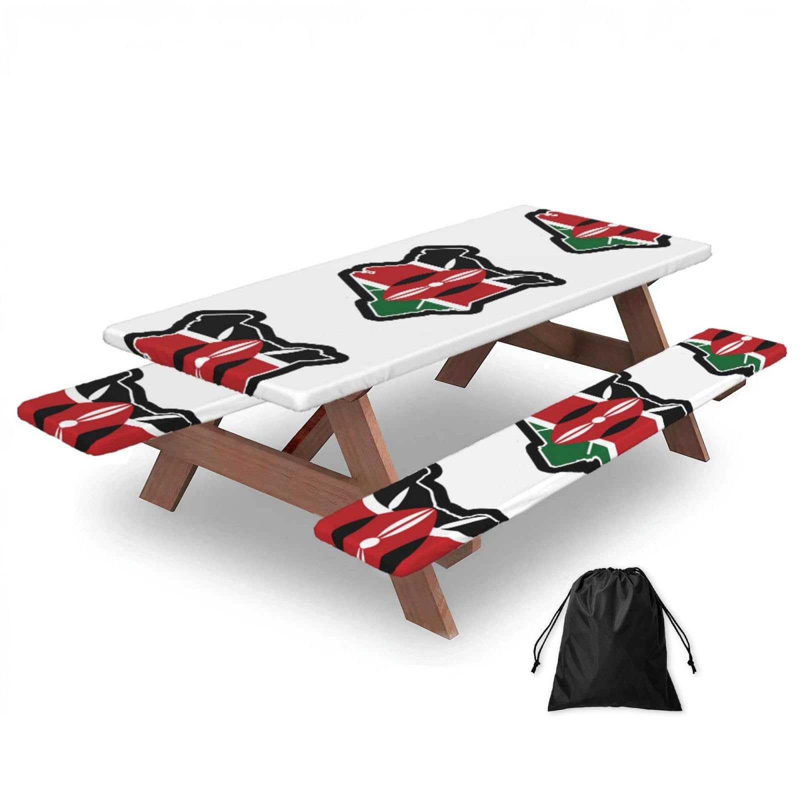 Yqxwjl Black Kenya Flag Map Print Camping Essentials Waterproof Camping Table And Bench Cover With Drawstring Bag 183 Cm