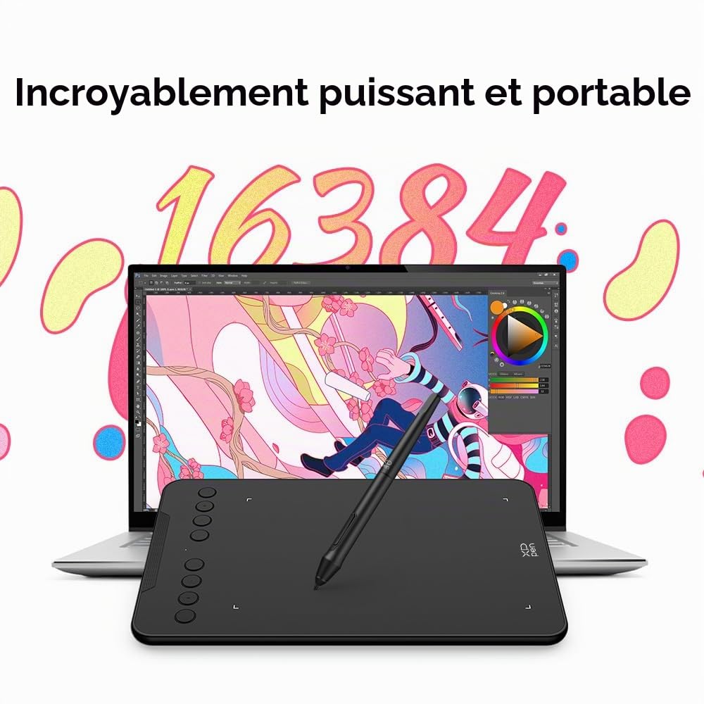 XP-PEN Deco mini7 v2 Tablette Graphique 7x4 Pouces Stylet 16K(16384) Niveaux de Pression avec Inclinaison 60 Degrés Compatible avec Windows Mac Android