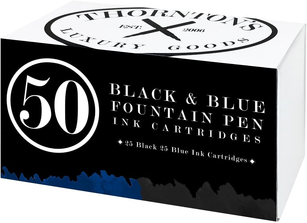 Short Standard International Fountain Pen Ink Cartridges Black and Blue Ink Pack of 50 Disposable and Generic Ink Refill Cartridge Compatible With All Brand Calligraphy Pens