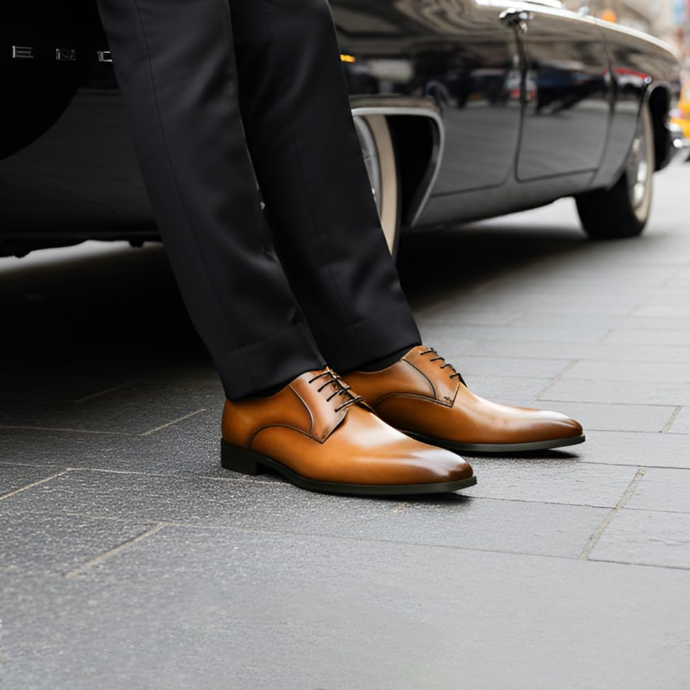 GIFENNSE Men's Handmade Leather Modern Classic Lace up Leather Lined Perforated Dress Oxfords Shoes - Image 2