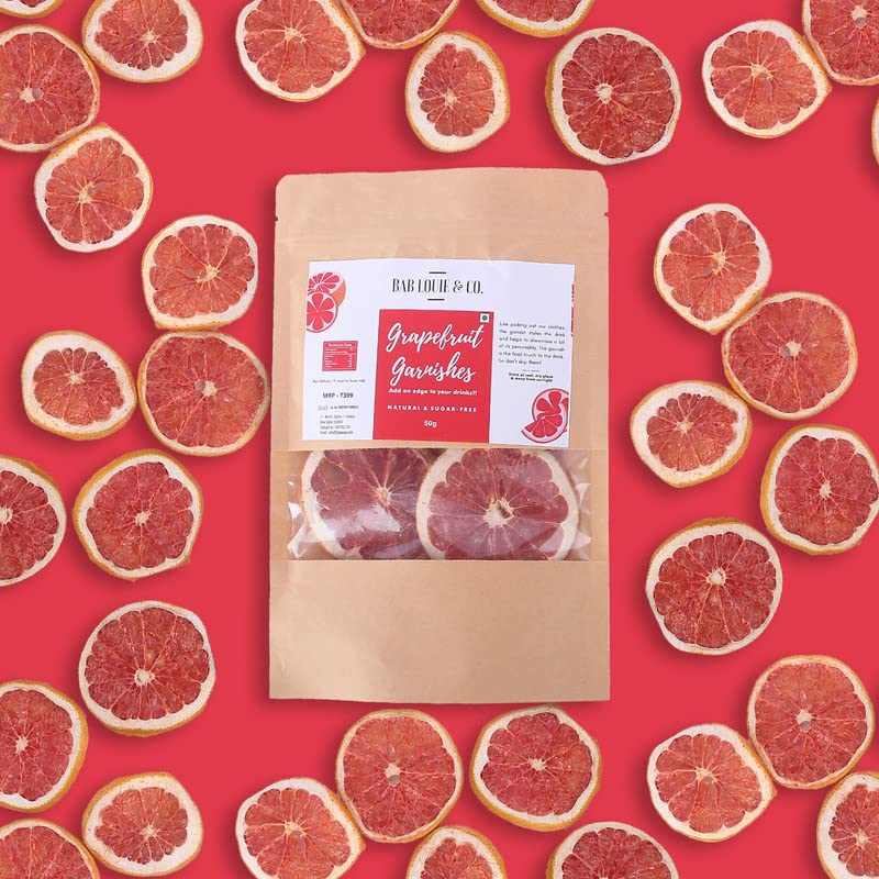 Image of Bab Louie & Co. Grapefruit Dehydrated Fruits Garnishes For Cocktail, Mocktail, Detox Water, Green Tea, Snacks|Air Dried|Gluten Free|Vegan|No Sugar|100% Natural|Zero Preservatives|50 Gm (Pack Of 5)
