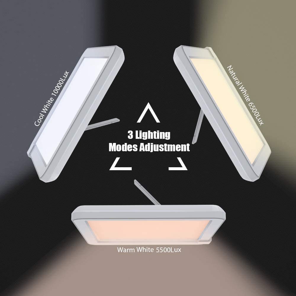 Lampe de thérapie de lumière, LED Blanche Brillante - UV Gratuit 10000 lux, Fonction de réglage de la luminosité, Fonction de la minuterie, avec luminosité et Couleurs en continu