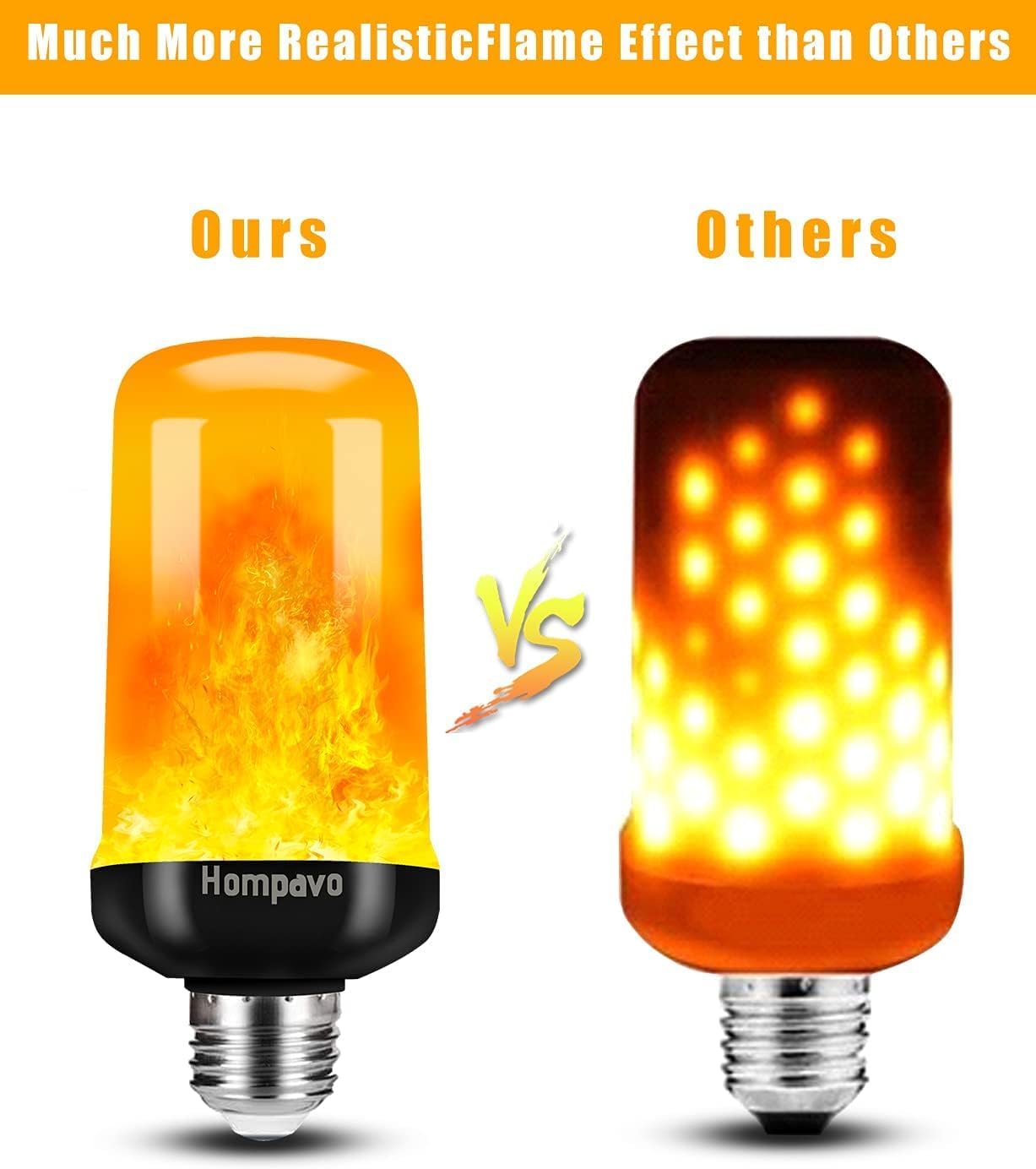 Hompavo 【Upgraded】 LED Flame Light Bulbs Halloween Decorations, 4 Modes Flickering Light Bulbs with Upside Down Effect, E26/E27 Base Flame Bulb for Christmas Party Home Indoor & Outdoor (6 Pack)