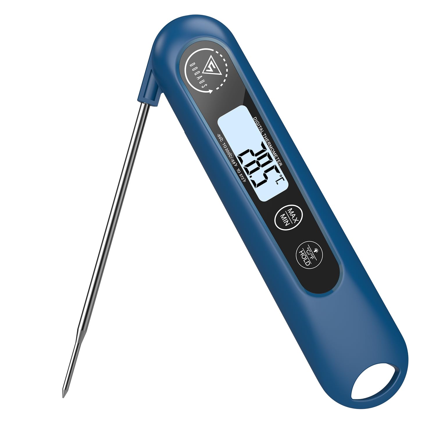 DOQAUS Termometro Cocina Digital de Lectura Instantánea de 3s, Termómetro Alimentos con Plegable Sonda Larga, Termometro Carne con Pantalla LCD para Carne, BBQ, Comida, Liquidos, Aceite, Agua(Azul)