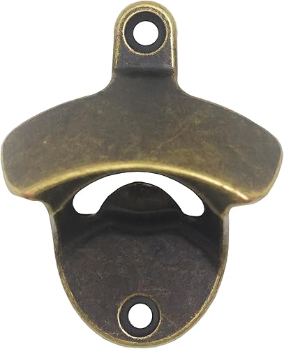Abrebotellas montado en la pared, bronce antiguo, abridor de tapa de cerveza montable, acero inoxidable (paquete de 1)