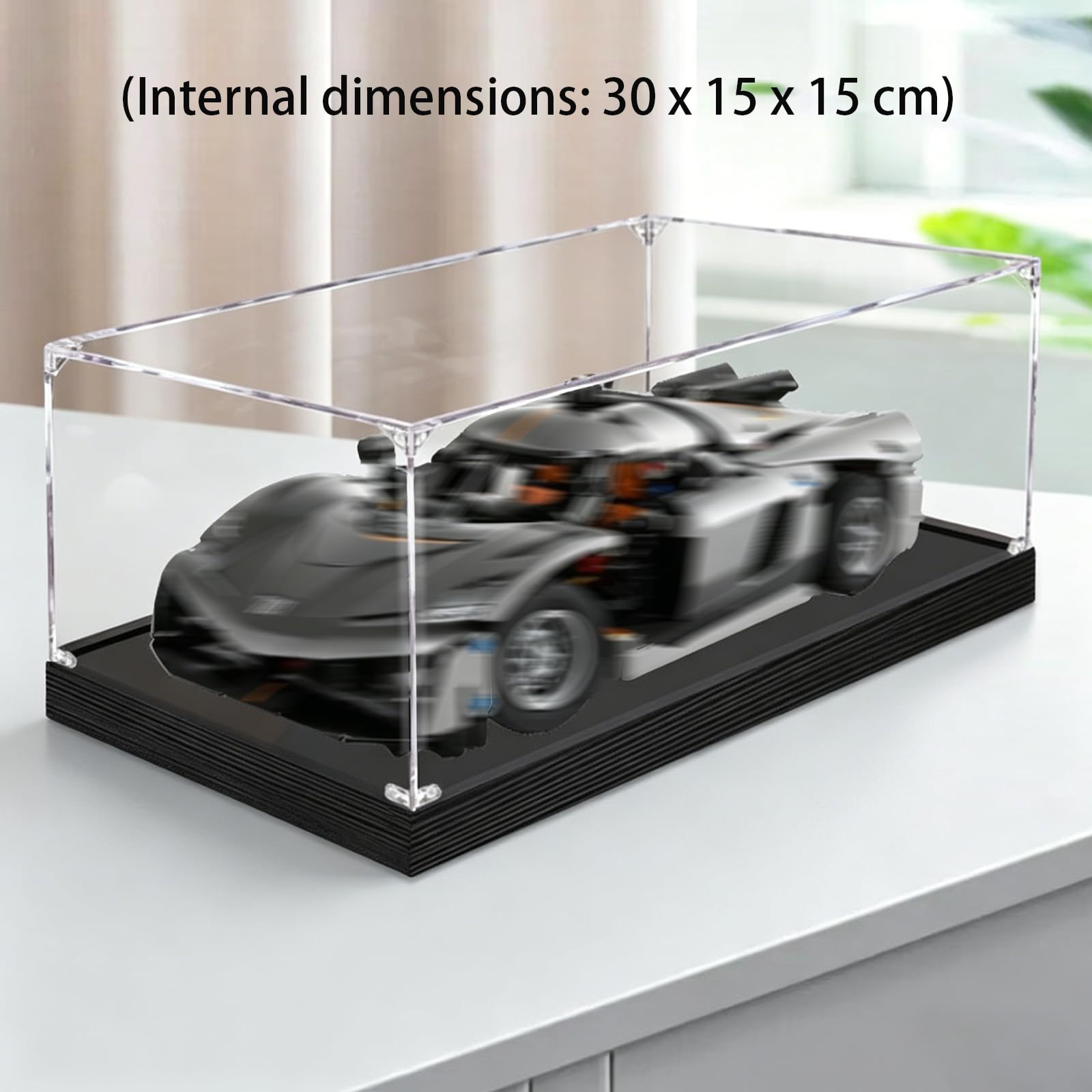 Akrylowa gablota do modelu Supercar GO 42173 - przezroczysta i pyłoszczelna obudowa do prezentacji i przechowywania do kolekcjonerskich modeli konstrukcyjnych (czarny-2mm)