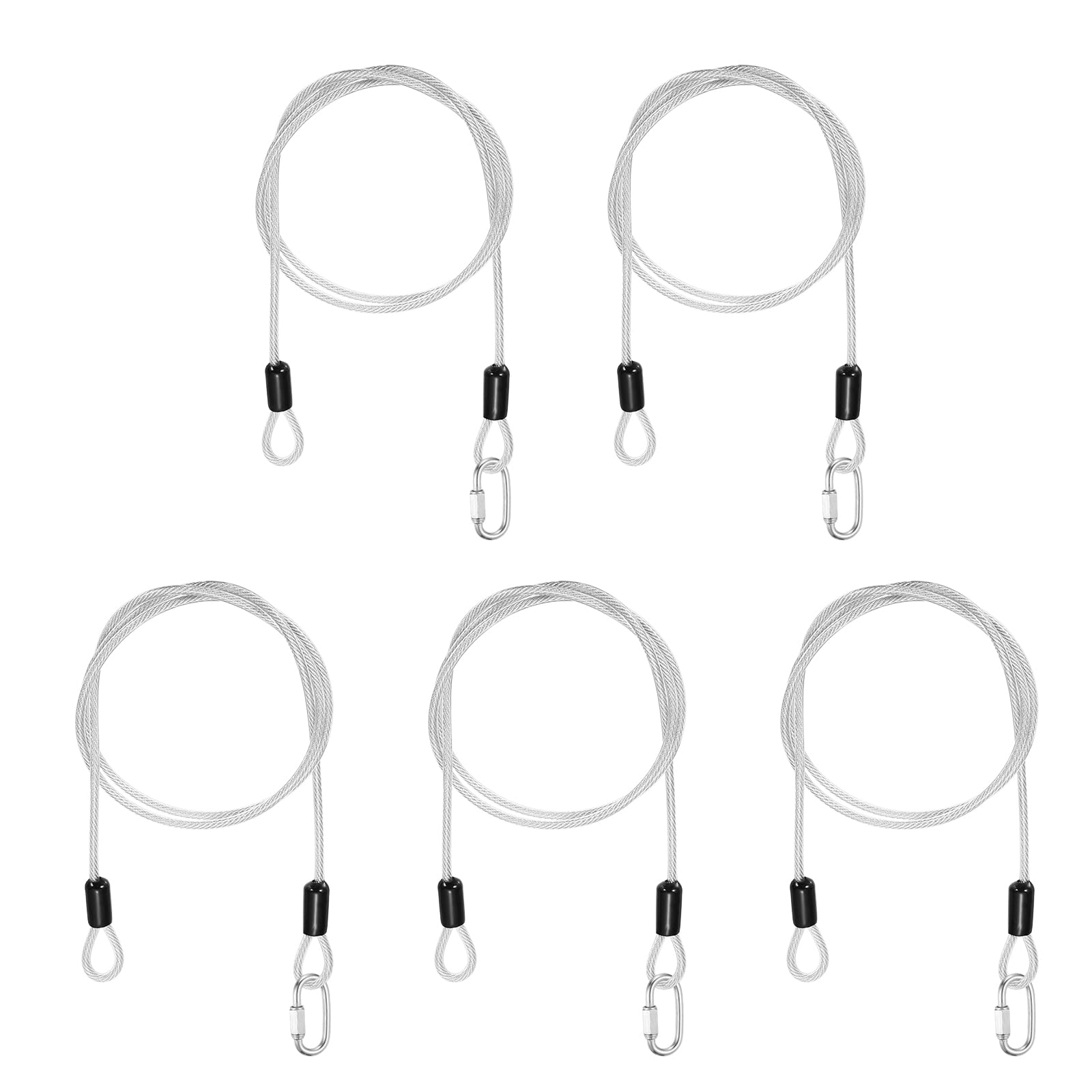 PATIKIL Security Cable Lock (4mm x 1m, 3.3ft, Clear)(5 Set) Vinyl Coated 304 Stainless Steel Double Loop Flexible Wire Rope Safety Cable with Quick Links Locking Connectors