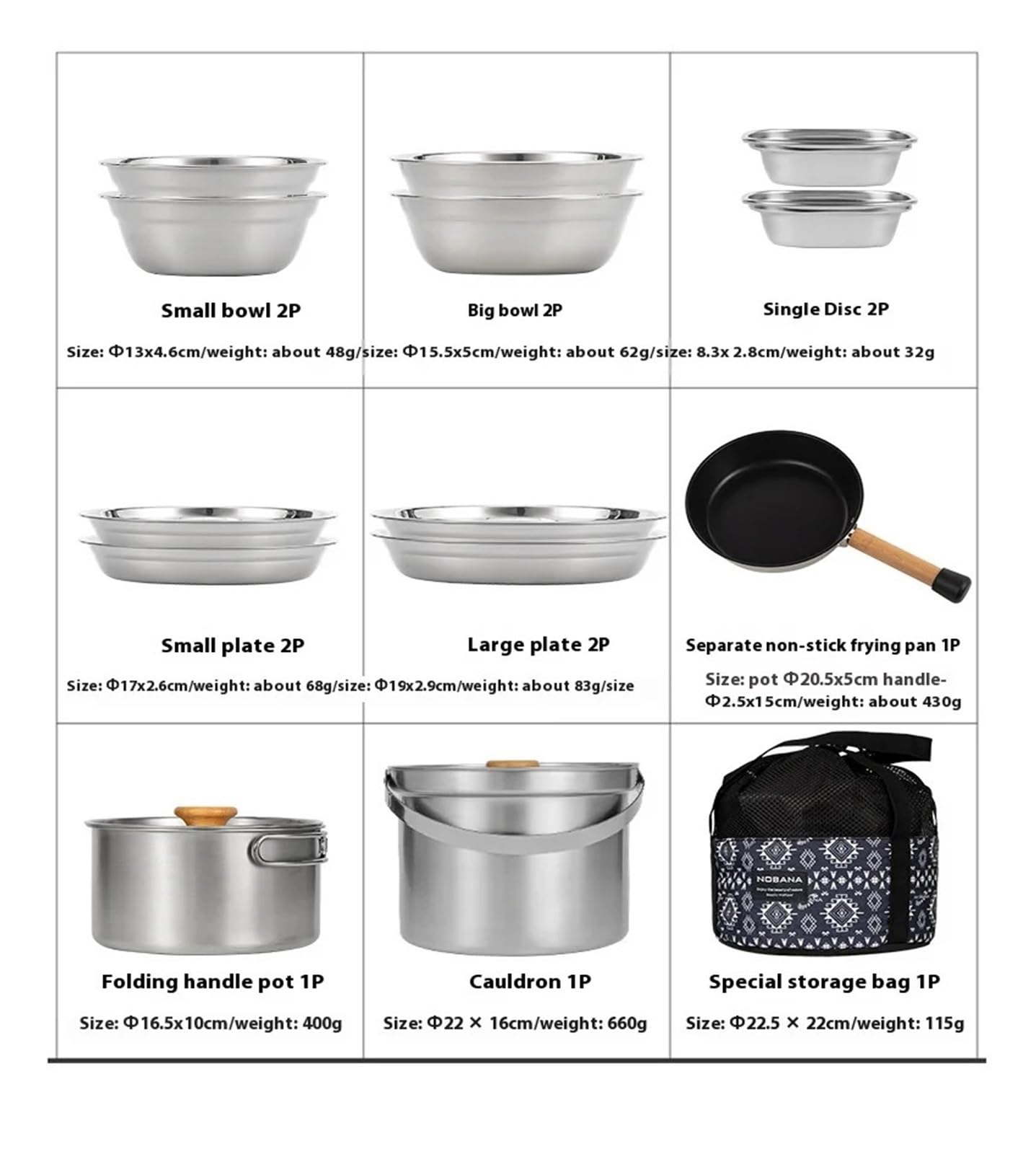 Juego de ollas for acampar al aire libre, 14 Uds., 22(14 piece pot set)