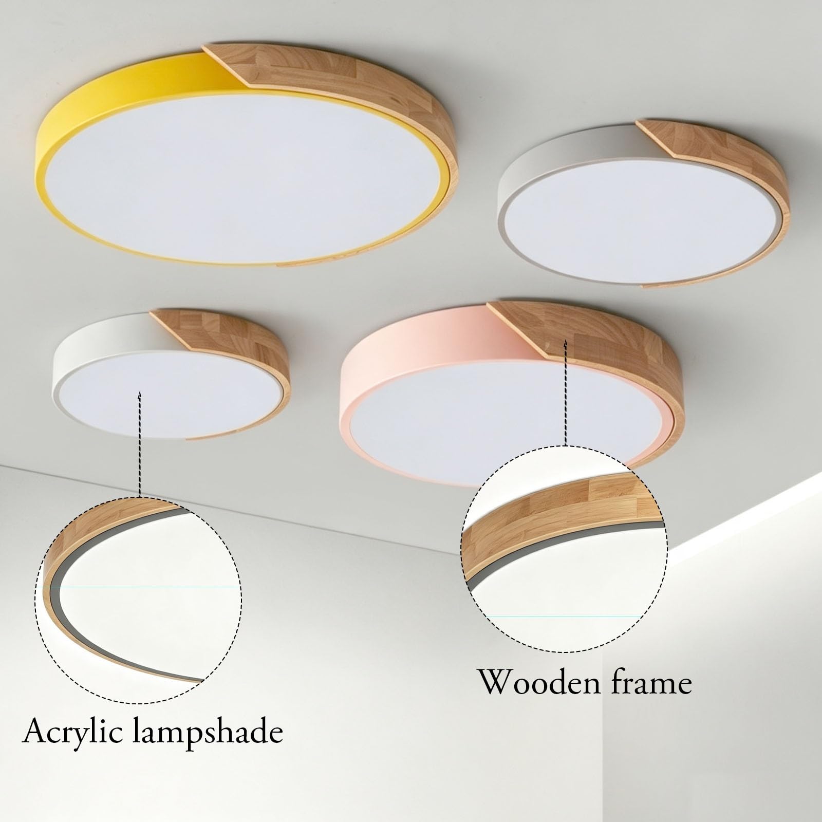 LED-Deckenleuchte, moderne Holz-Unterputz-Deckenleuchte