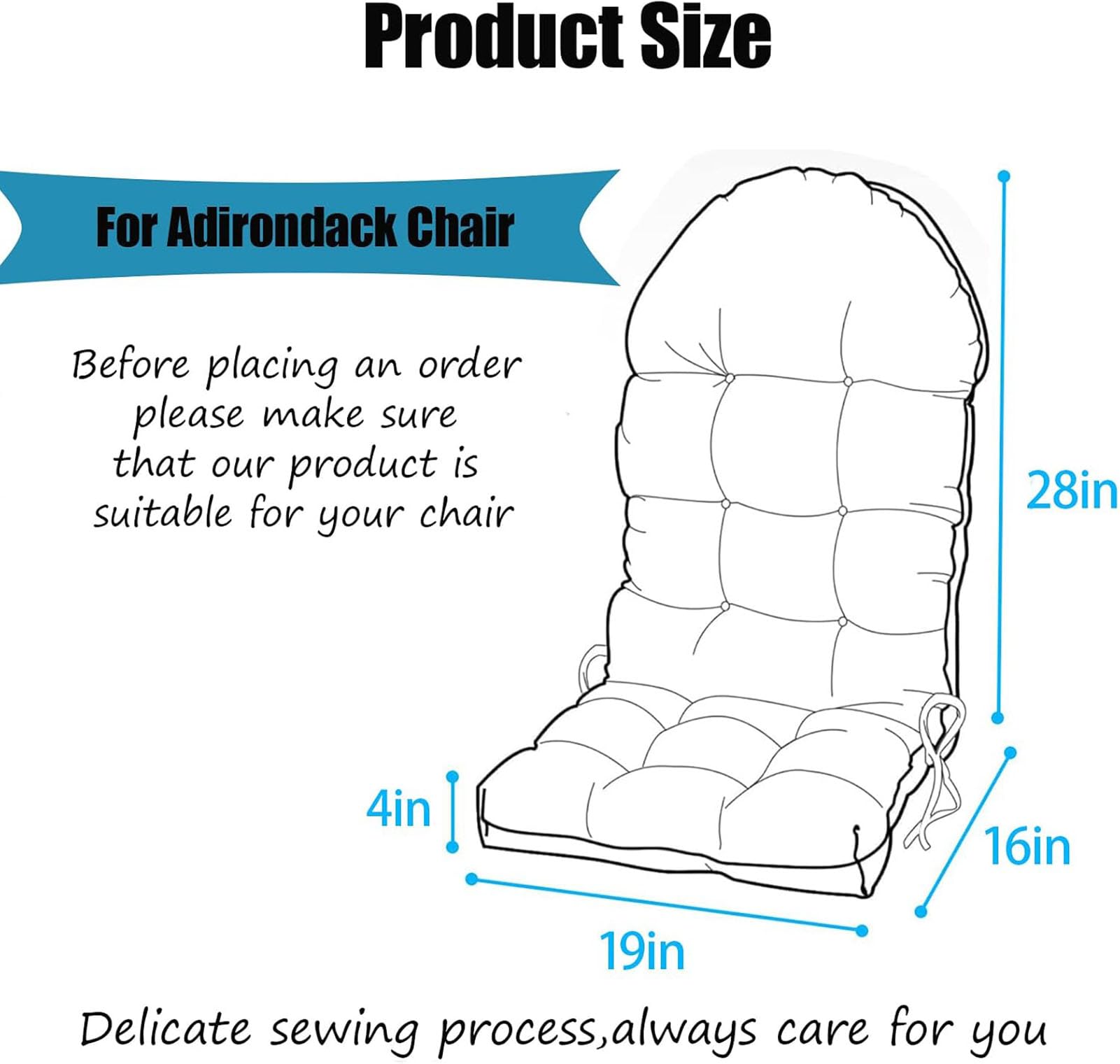 Cojín Monobloque Acolchado Respaldo Alto para Silla Terraza Exterior Jardín Sillón Reclinable con Correas De Fijación Muebles Solárium Interiores Cojín Recambio