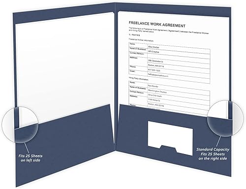 Miniatura 4 de 25 unidades, color azul, carpetas de bolsillo con copia del cliente, estampado de lámina dorada, para uso profesional (9 x 12)