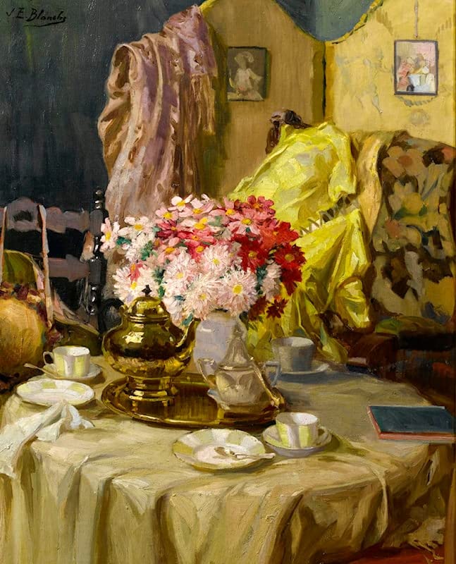 Toile fleurs et au thé Jacques Emile Blanche 60x90cm pour habiller un mur vide