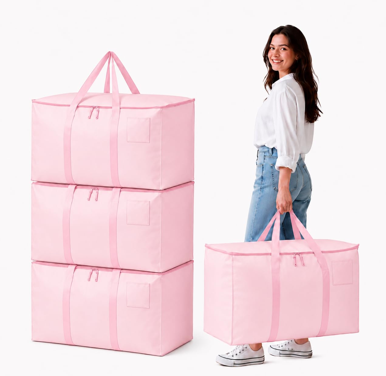 Moving begs,Storage begs, 95L Extra Large Havy Duty, Reusable Home organising (pink bags)