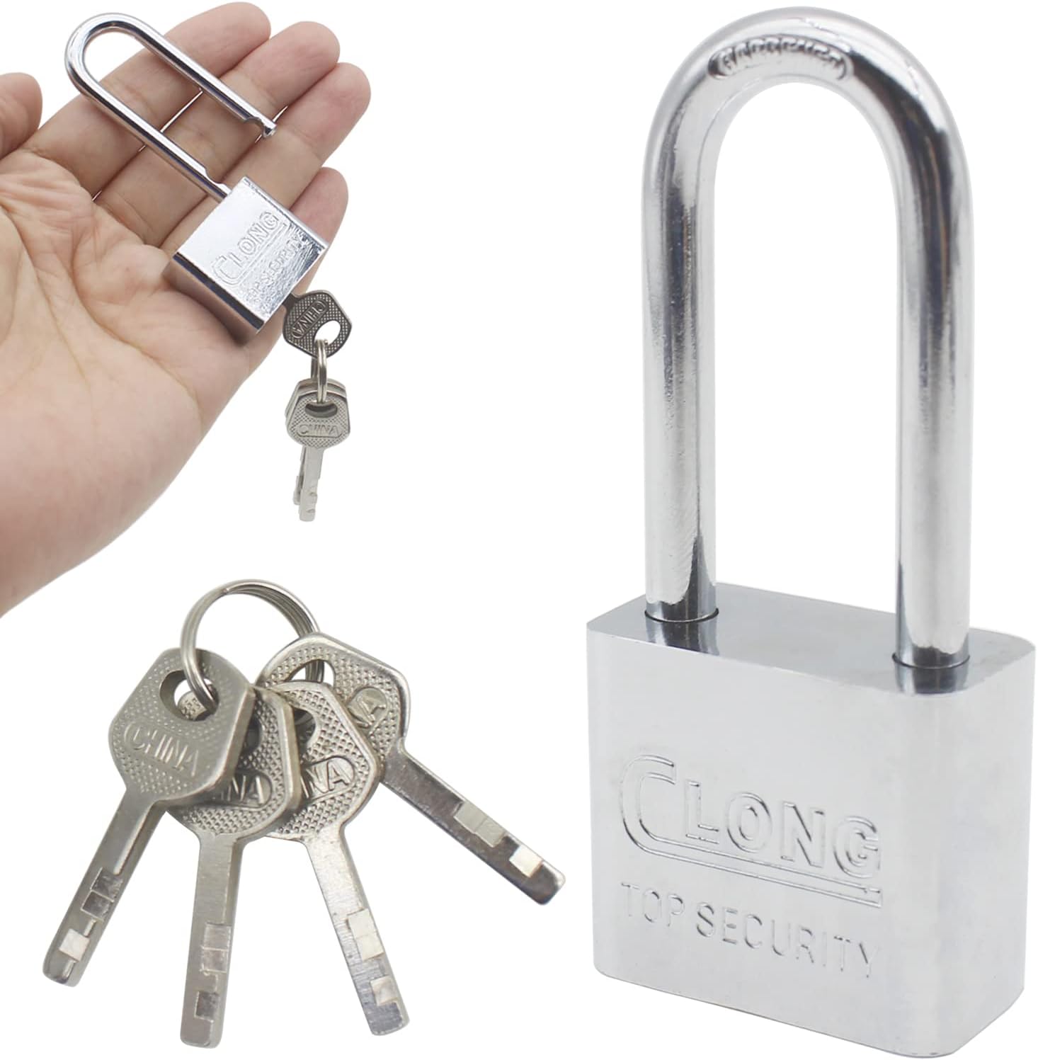 Steel Pad Lock Padlock with Key, Long Shackle Padlock Heavy Duty