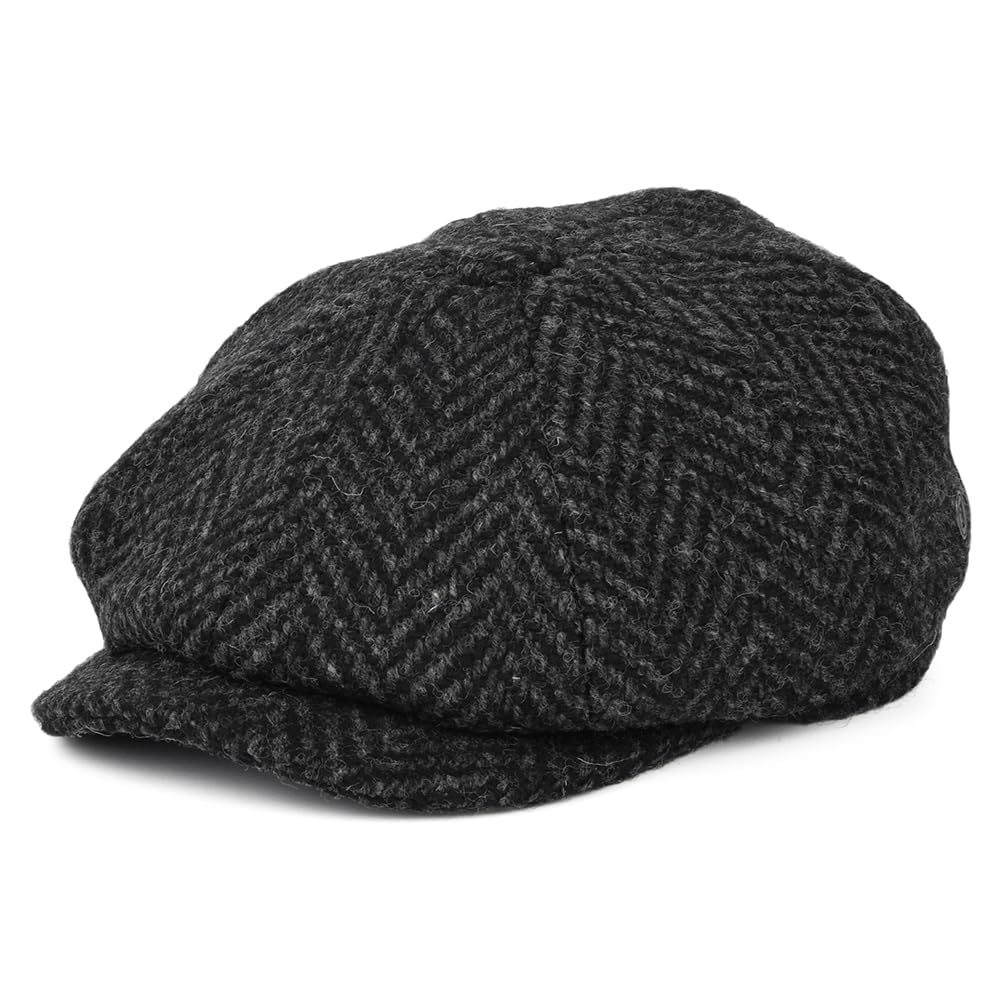 Jaxon & James Heavyweight Donegal Tweed Herringbone Glencoagh Newsboy Cap - Black-Charcoal S