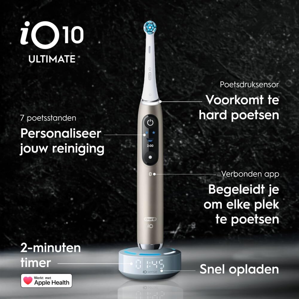 Oral-B iO Series 10 - Cepillo de dientes eléctrico (incluye 1 cabezal, estación de carga rápida iO Sense, estuche de viaje, estuche de cabezal, Eclipse Gold | Incluye 1 cepillo de carga, estuche de viaje, iOSense, cepillo eléctrico con 7 modos de cepillad