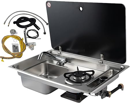 RV Gas Stove Multifunctional Folding with Sink Kitchen Gas Stove Sink Two-in-One Caravan Hidden Single Faucet Yacht Single-Head Stove for Outdoors