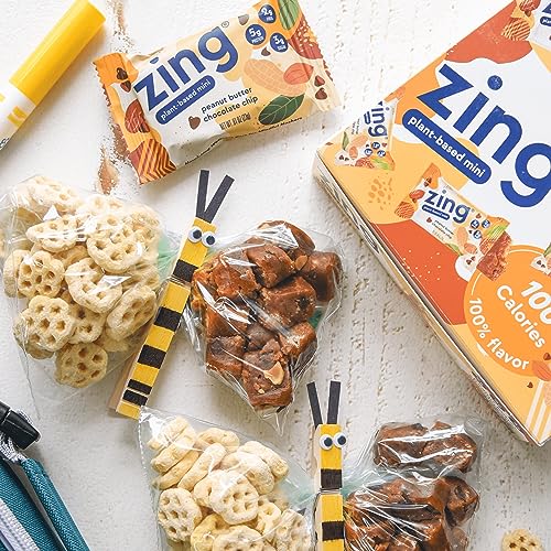 Image of Zing Plant Based Protein Bar Minis, Peanut Butter Chocolate Chip, 100 Calorie Cookie Dough, 5g Protein and 3g Fiber, Vegan, Gluten Free, Soy Free, Non GMO, 18 count