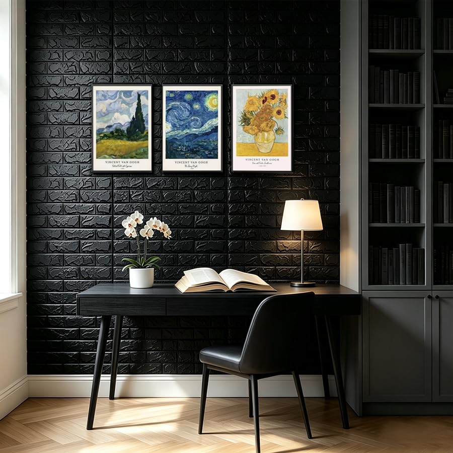 Paneles de pared de espuma 3D autoadhesivos extraíbles, revestimiento de piedra sintética negra 8
