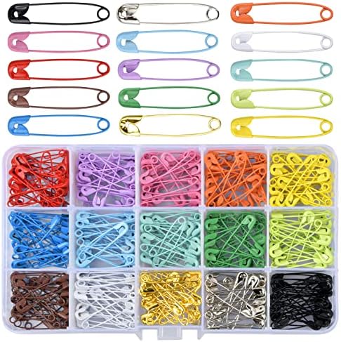 Vesaneae 300PCS Metal Safety Pins, 15 Colors Small Safety Pins, Safety Pins for Clothes, Art Craft Pins, Needlework Pins, Safety Pins Set with Storage Box for Clothing Tag Sewing DIY Crafts, 31mm