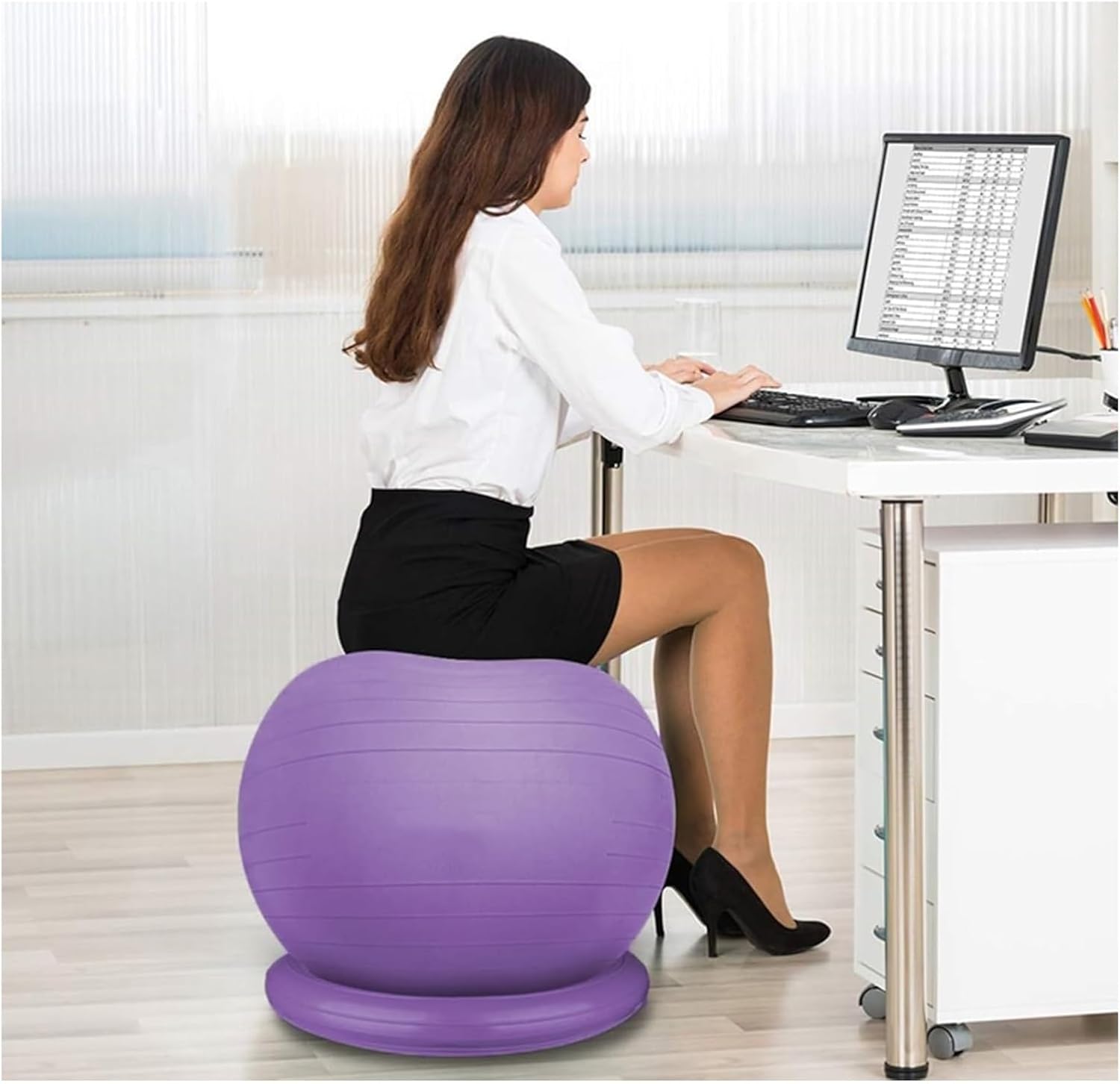 Yoga Ball Chair,Yoga Ball，Exercise Ball, Yoga Ball Chair Ergonomic Exercise Ball Stool with Base Stability Yoga Ball Chair for Adults Pregnancy Fat People Comfort Balance(Purple,75cm ( 29 1/2" ))