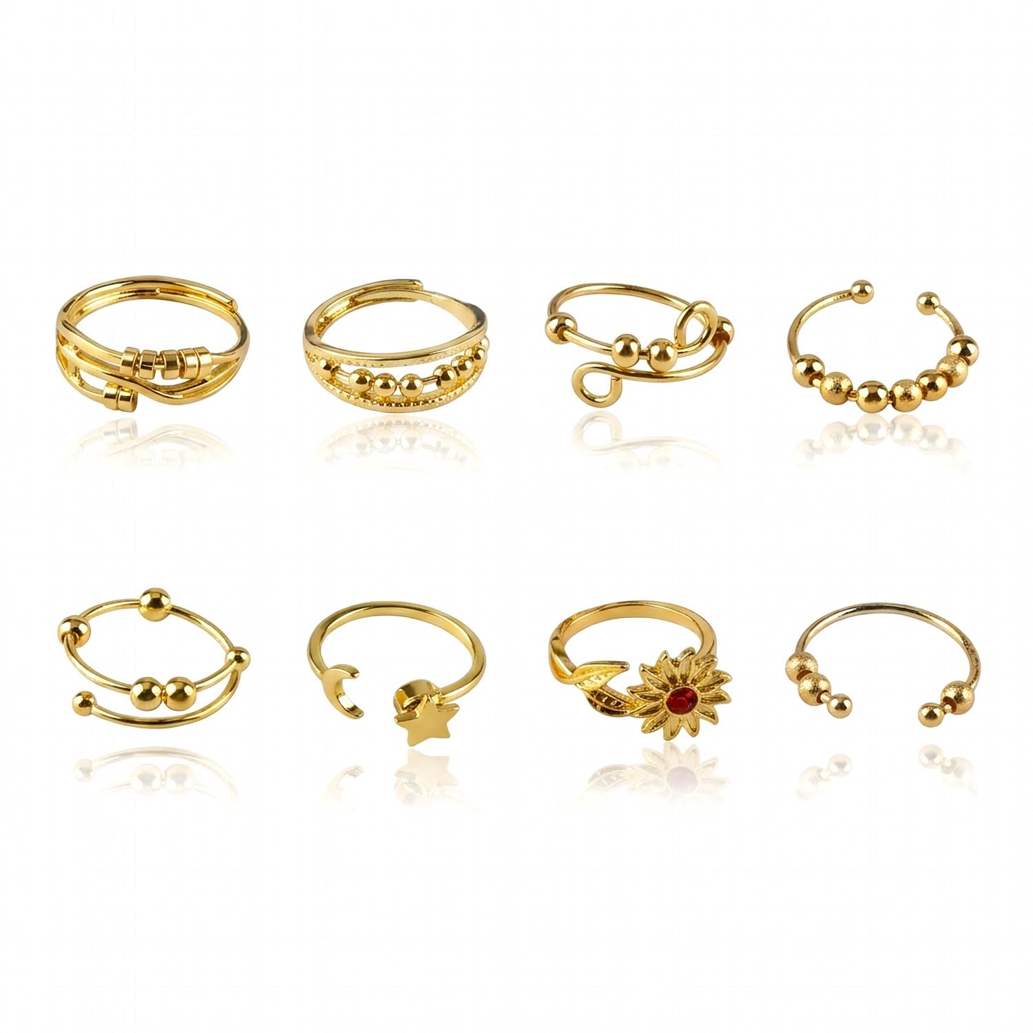 Tabanzhe 8 PCS Anxiety Fidget Rings for Women,Adjustable Open Rings Set for Anxiety Relief Stress Relief Fashion Fidget Jewellery Stackable Ring Gift for Mum Girlfriend