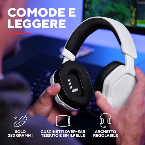 GXTrust 1493W Ravox Cuffie Gaming Wireless Bluetooth + 2.4 GHz per PS5 PS4 Switch PC Mobile, Driver da 50 mm, Batteria da 70 Ore, Bassa Latenza, Cuffie Bluetooth Over Ear con Microfono, Bianco - Cuffia gaming - Immagine 6