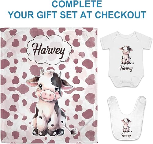 Vista 28 de Hyturtle Manta personalizada con estampado de vaca con nombre, mantas de bebé personalizadas para niños y niñas con estampado de vaca blanca y Vaca 7